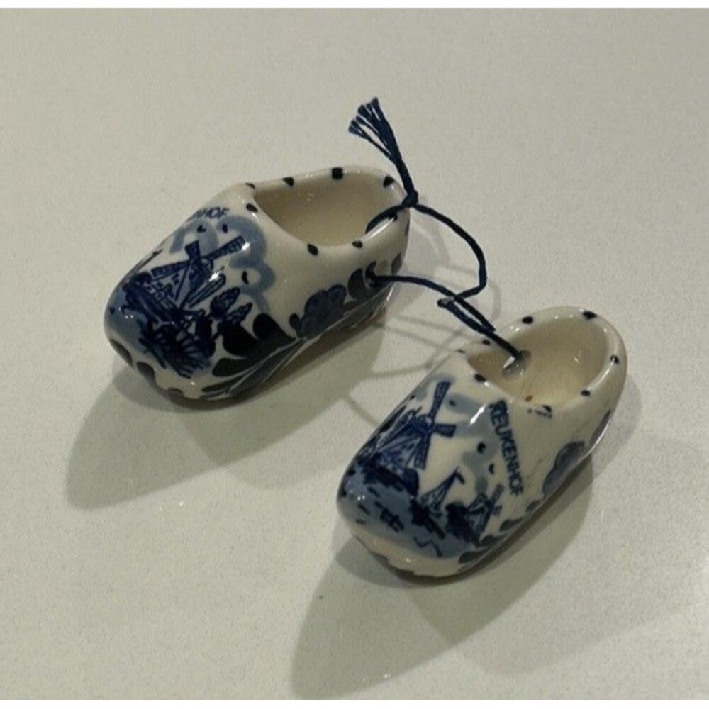 Vintage Delft Mini Holland Shoes Porcelain Windmill Clog Hand Painted Figurines